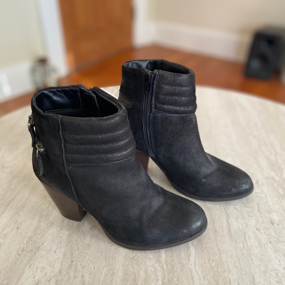 DIBA Black Leather Ankle Boots Western Heel 6.5 - Picture 4 of 7